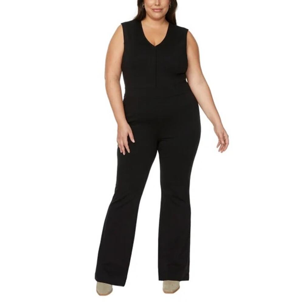 Buffalo David Bitton Ponte Jumpsuit XL Sleeveless V-Neck Wide-Leg Slimming
